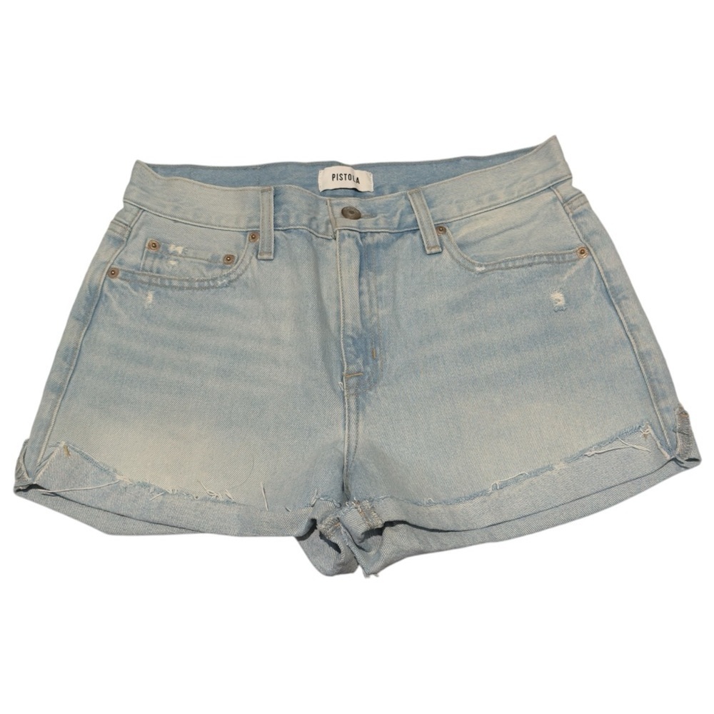 Pistola Dean High Rise Denim Shorts Women 27 Blue Distressed Raw Hem USA